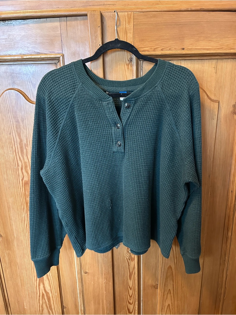Old Navy Dark Green Waffle-Knit Henley Sweatshirt